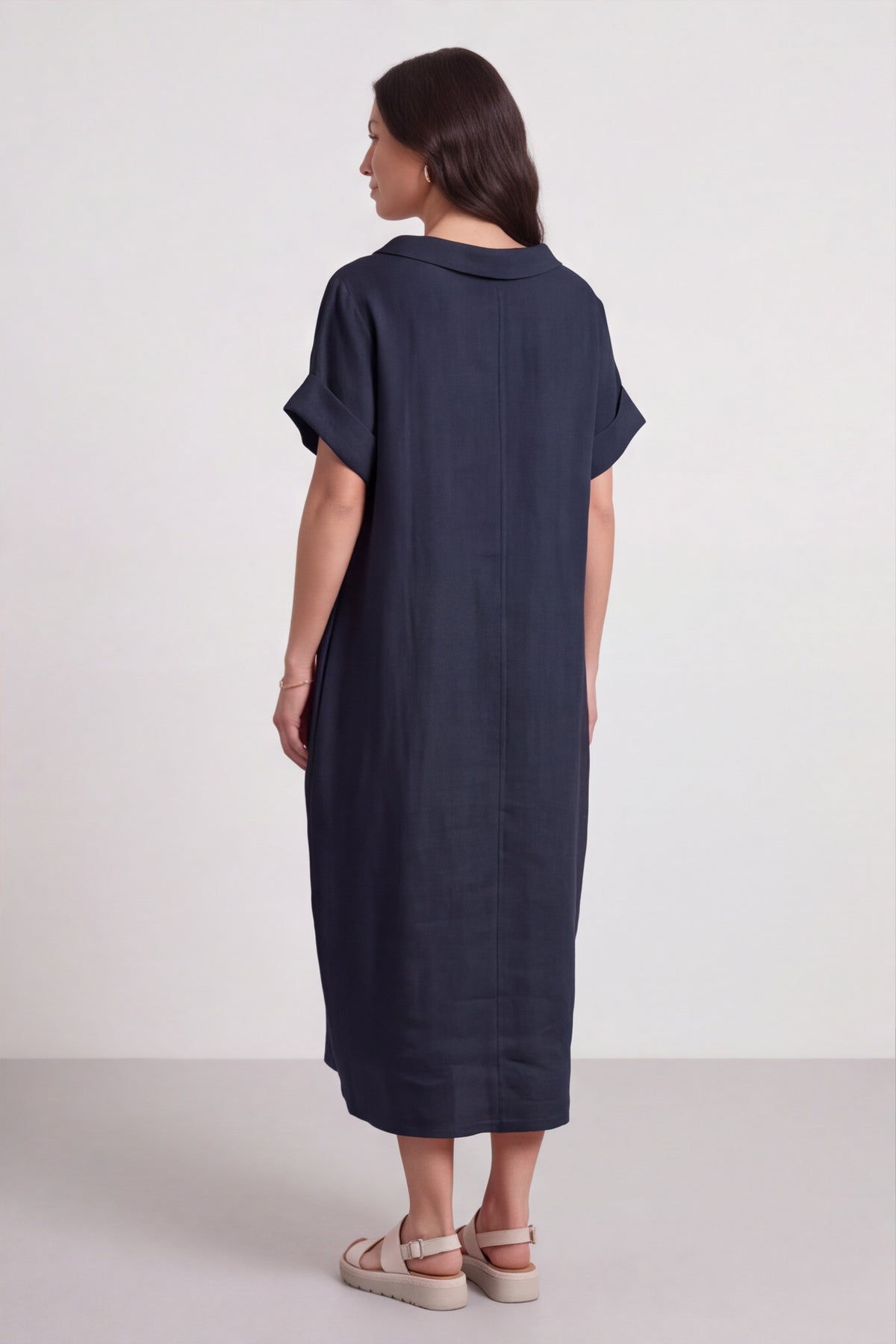 Tasha Cowl Neck Linen Navy Dress