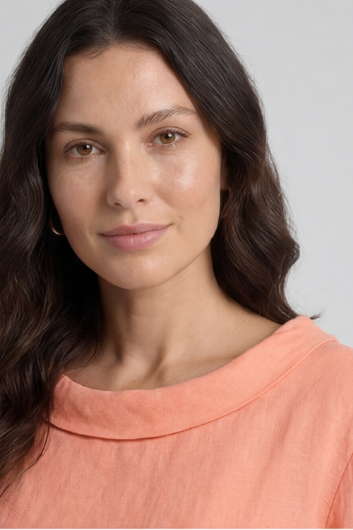 Tasha Cowl Neck Linen Dress Orange - Image 2