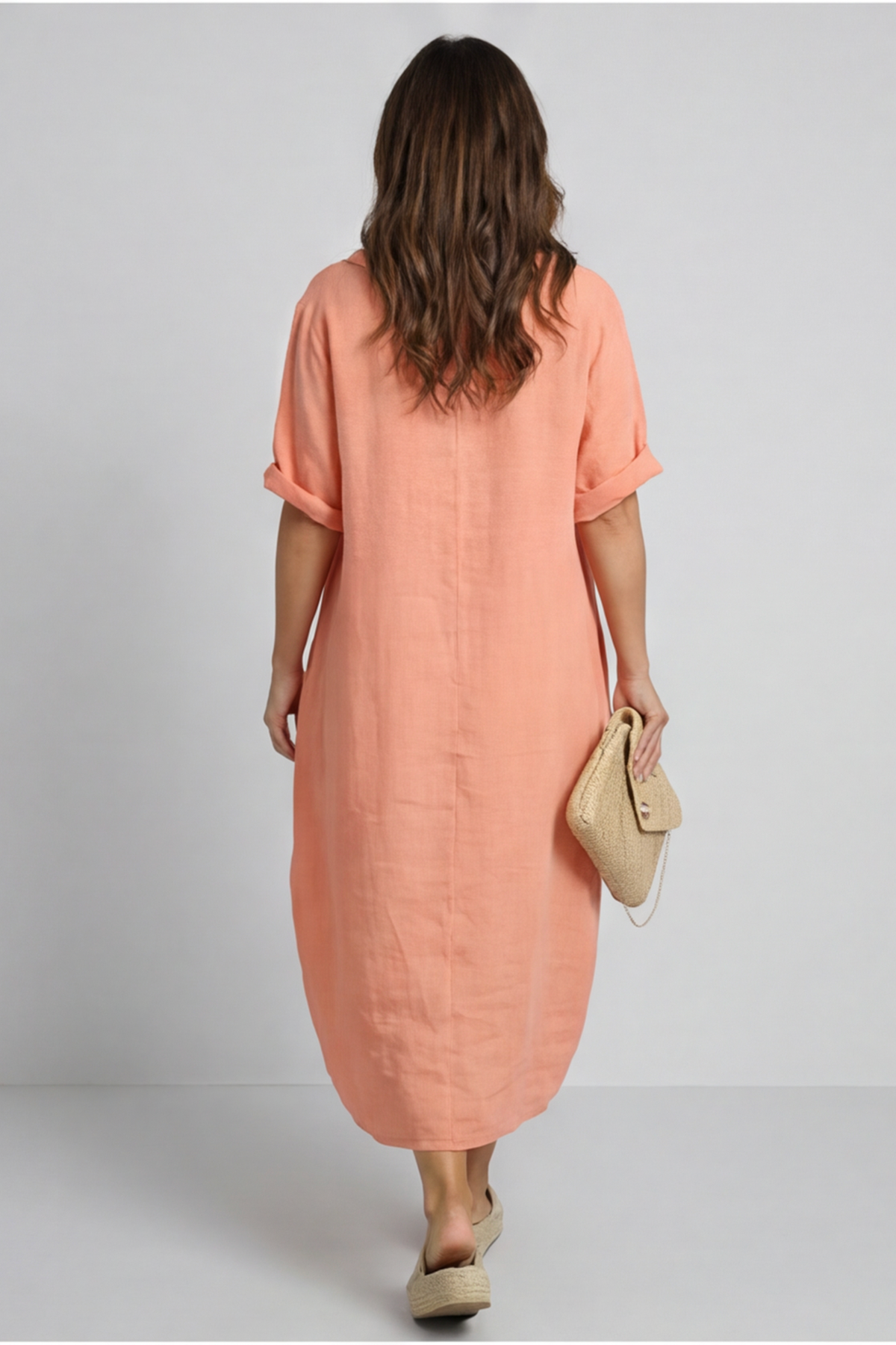Tasha Cowl Neck Linen Dress Orange