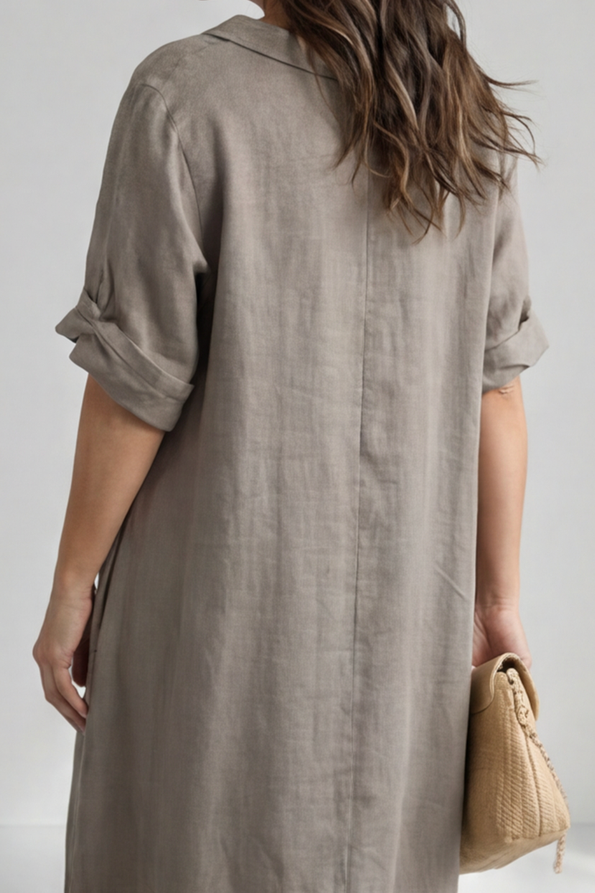 Tasha Cowl Neck Linen Dress Mocha