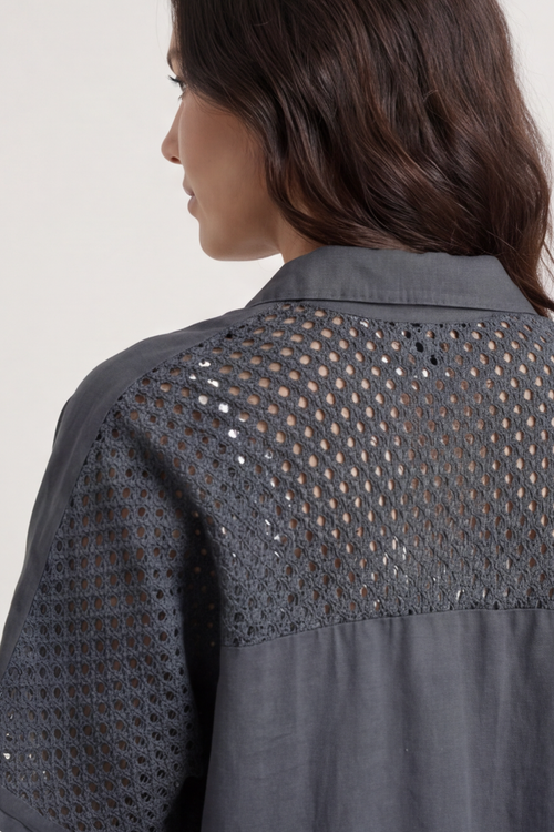 Theodora Crochet Detail Shirt Charcoal - Image 5