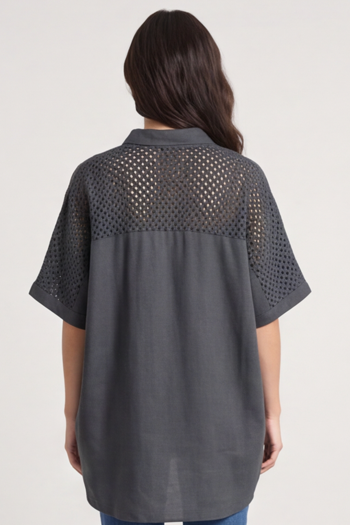 Theodora Crochet Detail Shirt Charcoal