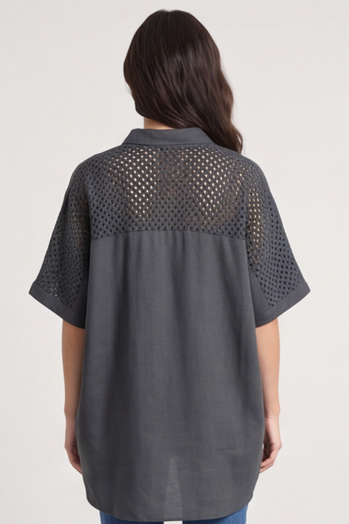 Theodora Crochet Detail Shirt Charcoal - Image 3