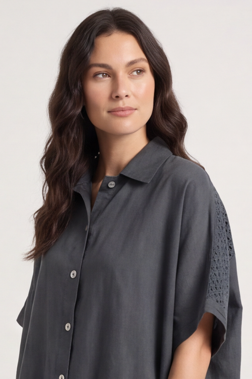 Theodora Crochet Detail Shirt Charcoal - Image 4