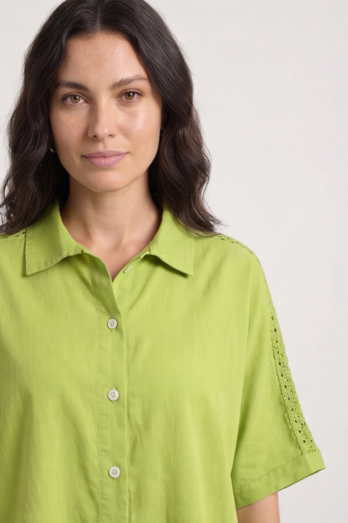 Theodora Crochet Detail Shirt Olive