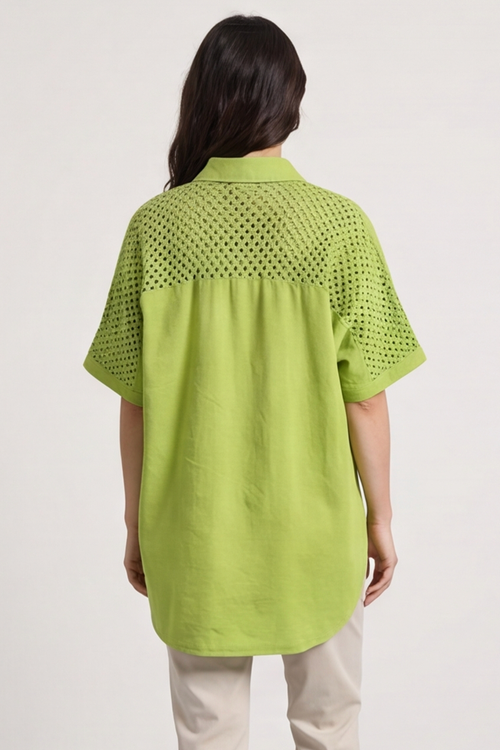 Theodora Crochet Detail Shirt Olive - Image 3