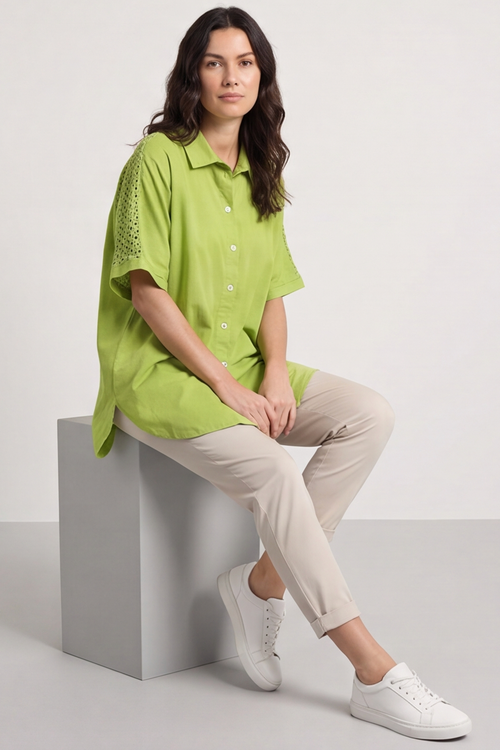 Theodora Crochet Detail Shirt Olive - Image 4