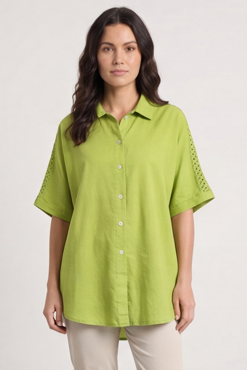 Theodora Crochet Detail Shirt Olive - Image 5