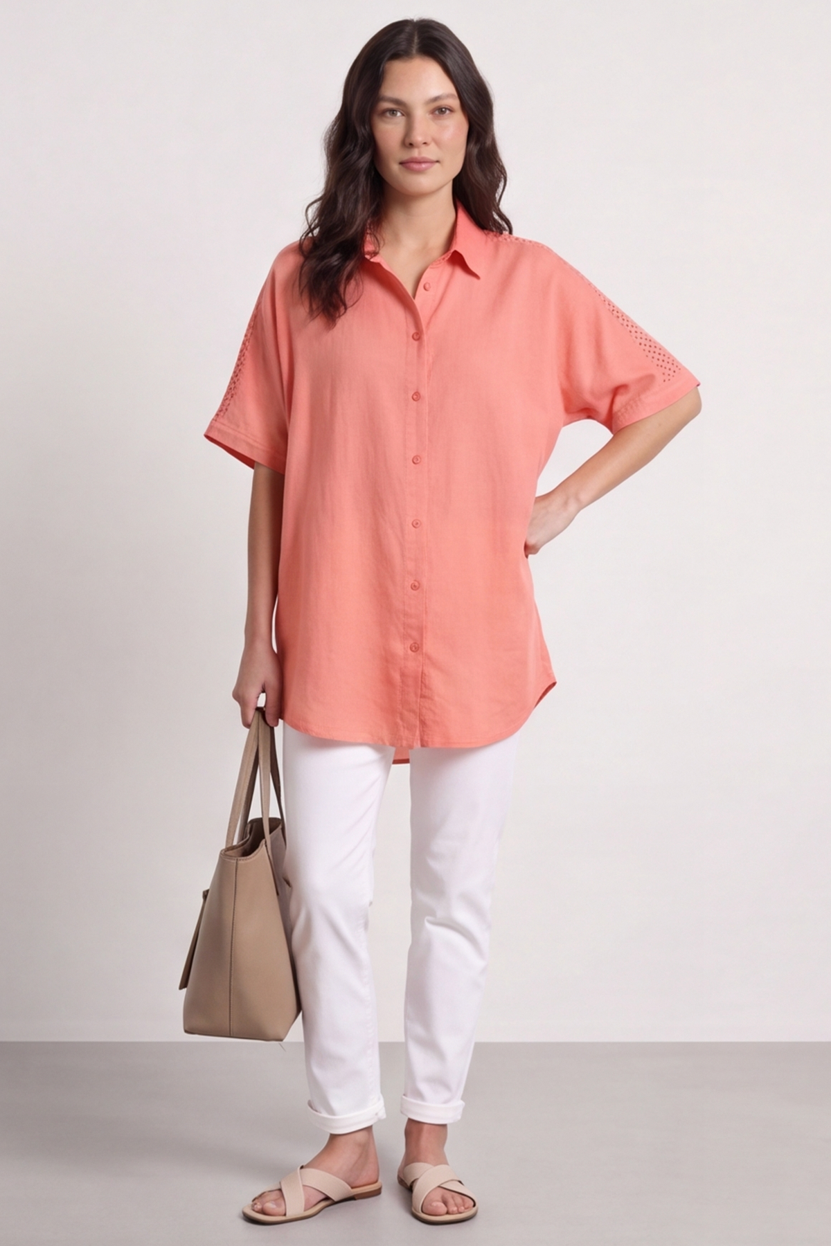 Theodora Crochet Detail Shirt Orange