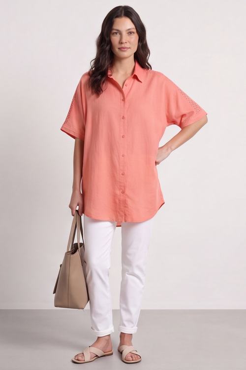 Theodora Crochet Detail Shirt Orange - Image 4