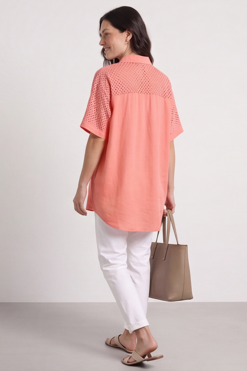 Theodora Crochet Detail Shirt Orange - Image 3