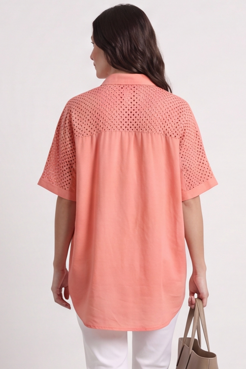 Theodora Crochet Detail Shirt Orange - Image 1