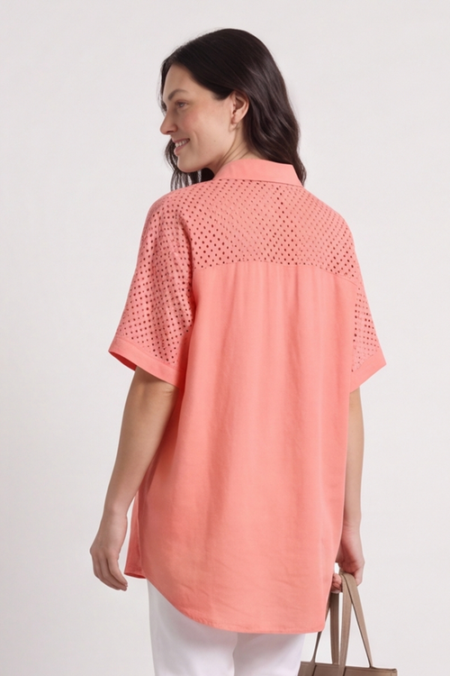 Theodora Crochet Detail Shirt Orange - Image 5