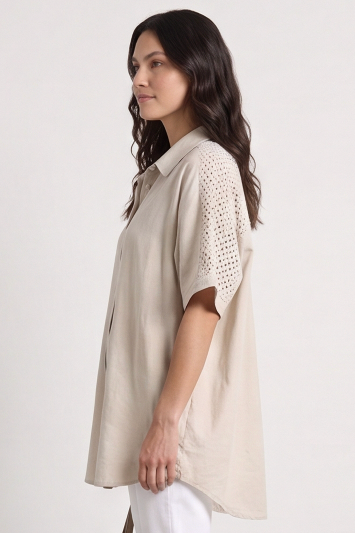 Theodora Crochet Detail Shirt Stone