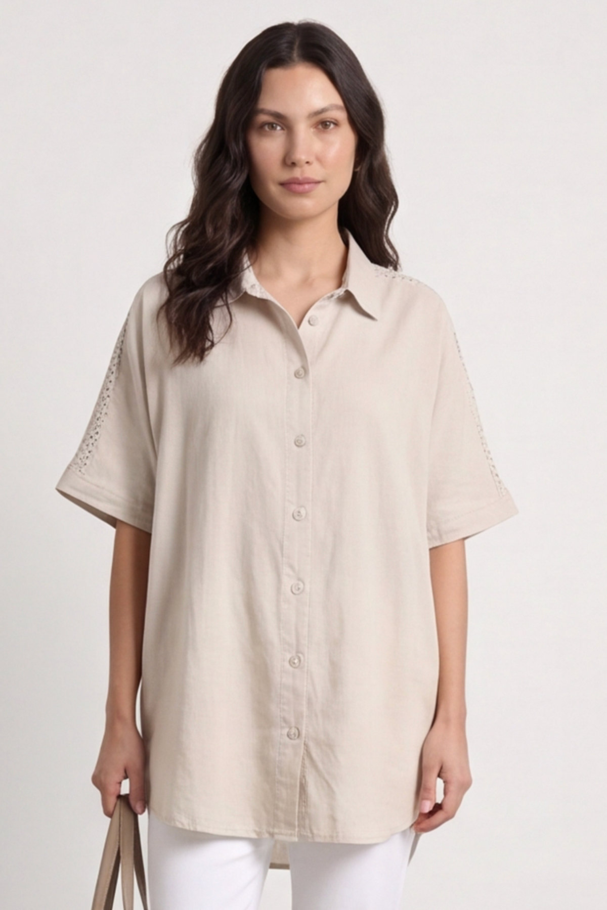 Theodora Crochet Detail Shirt Stone