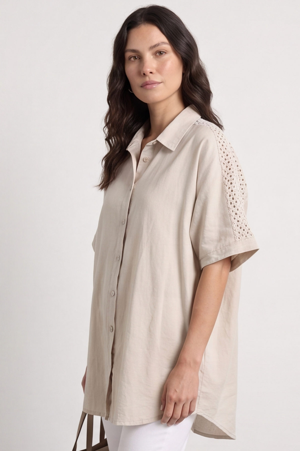 Theodora Crochet Detail Shirt Stone