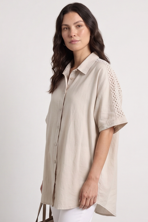 Theodora Crochet Detail Shirt Stone - Image 4