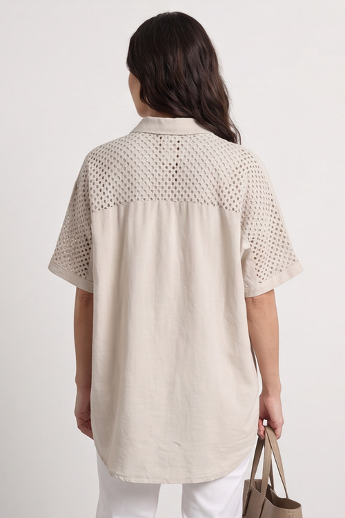 Theodora Crochet Detail Shirt Stone - Image 5