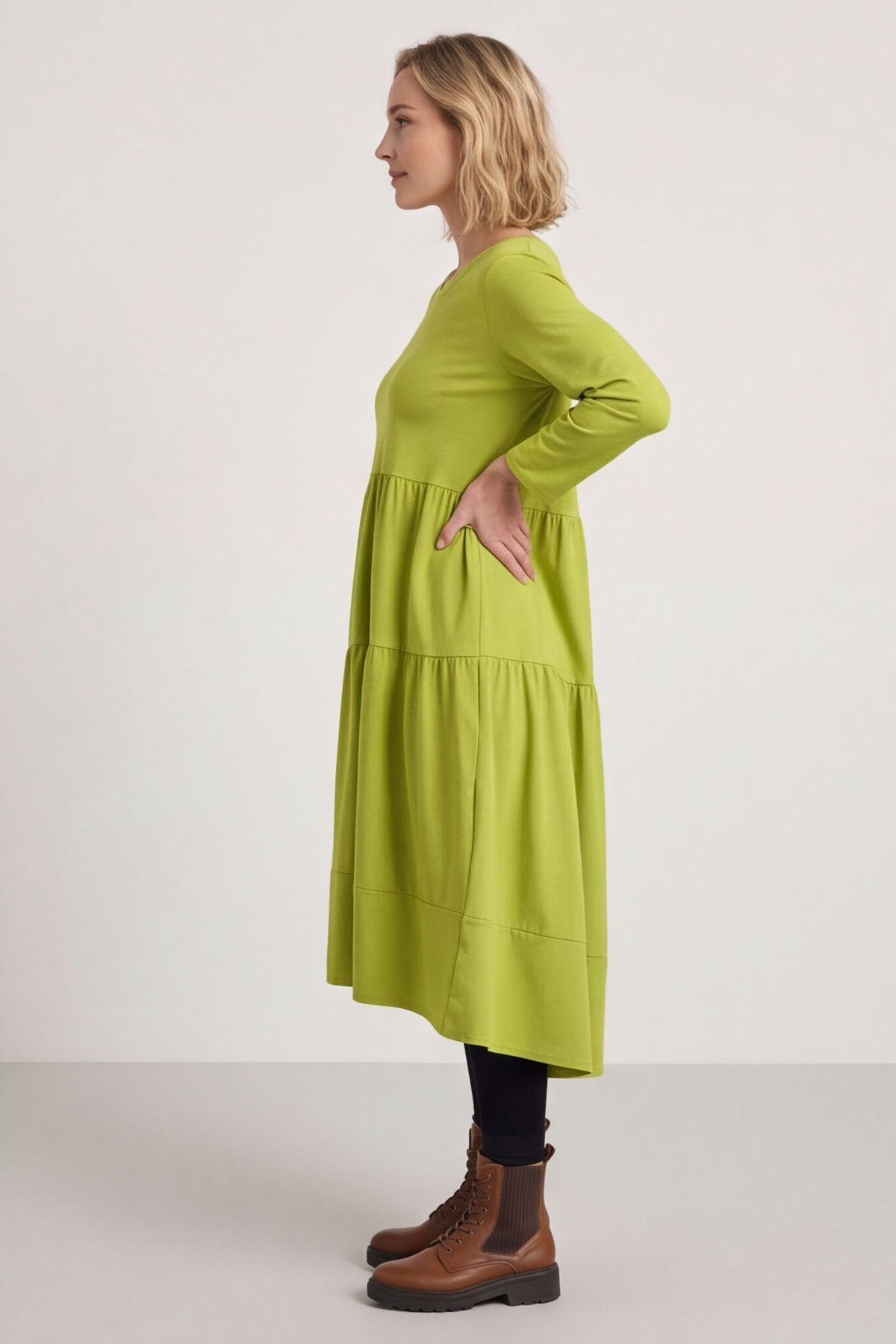 Callady Tiered Cotton Dress Green