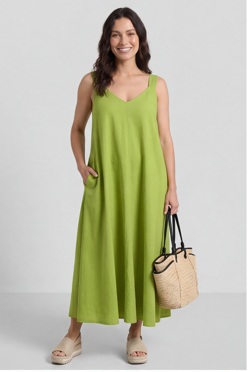 Tiffany Linen Dress Olive - Image 2