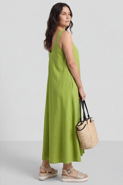 Tiffany Linen Dress Olive - Image 4