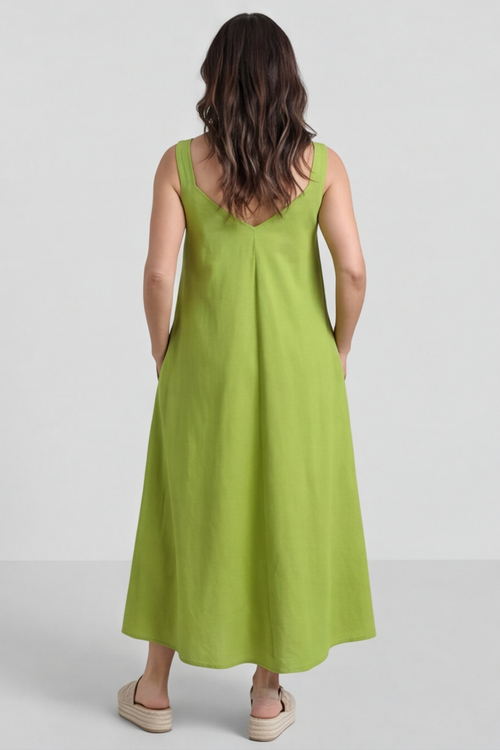 Tiffany Linen Dress Olive - Image 3