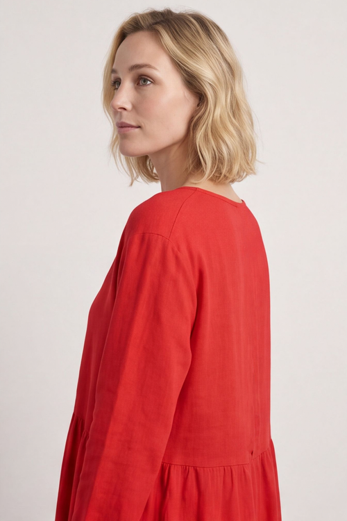 Tina Ribbed Detail Cotton Dress Red - Image 4