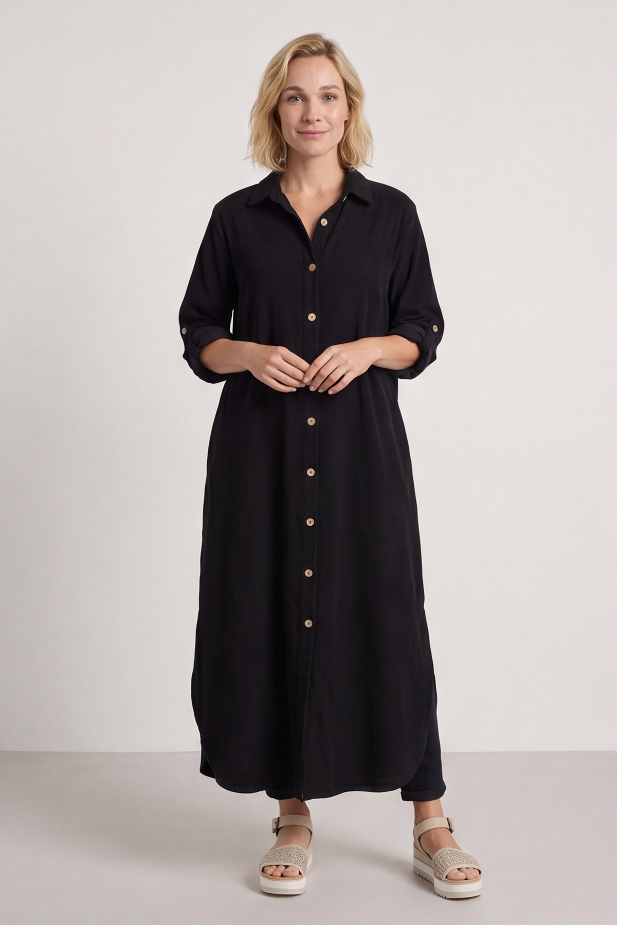 Tisha Needlecord Shirt Dress Black
