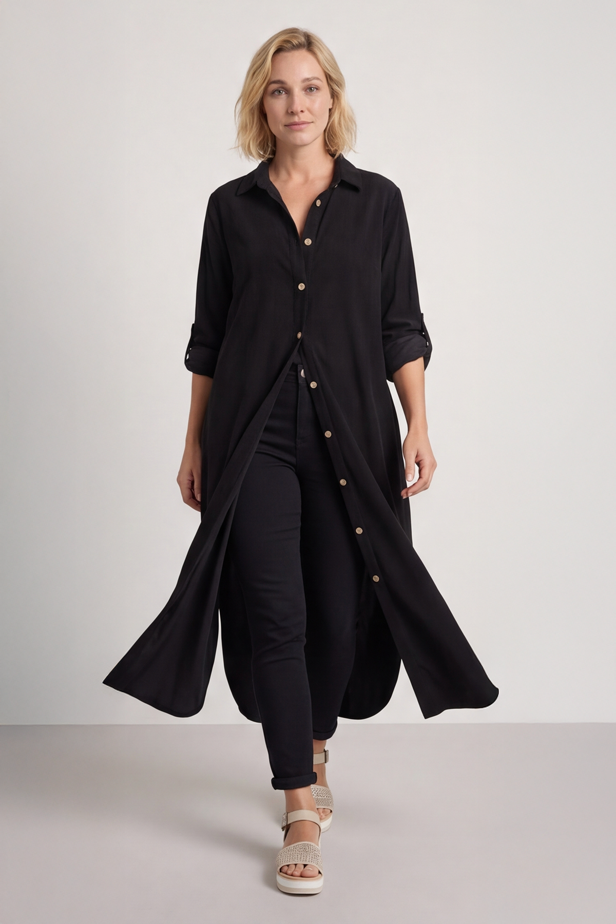 Tisha Needlecord Shirt Dress Black