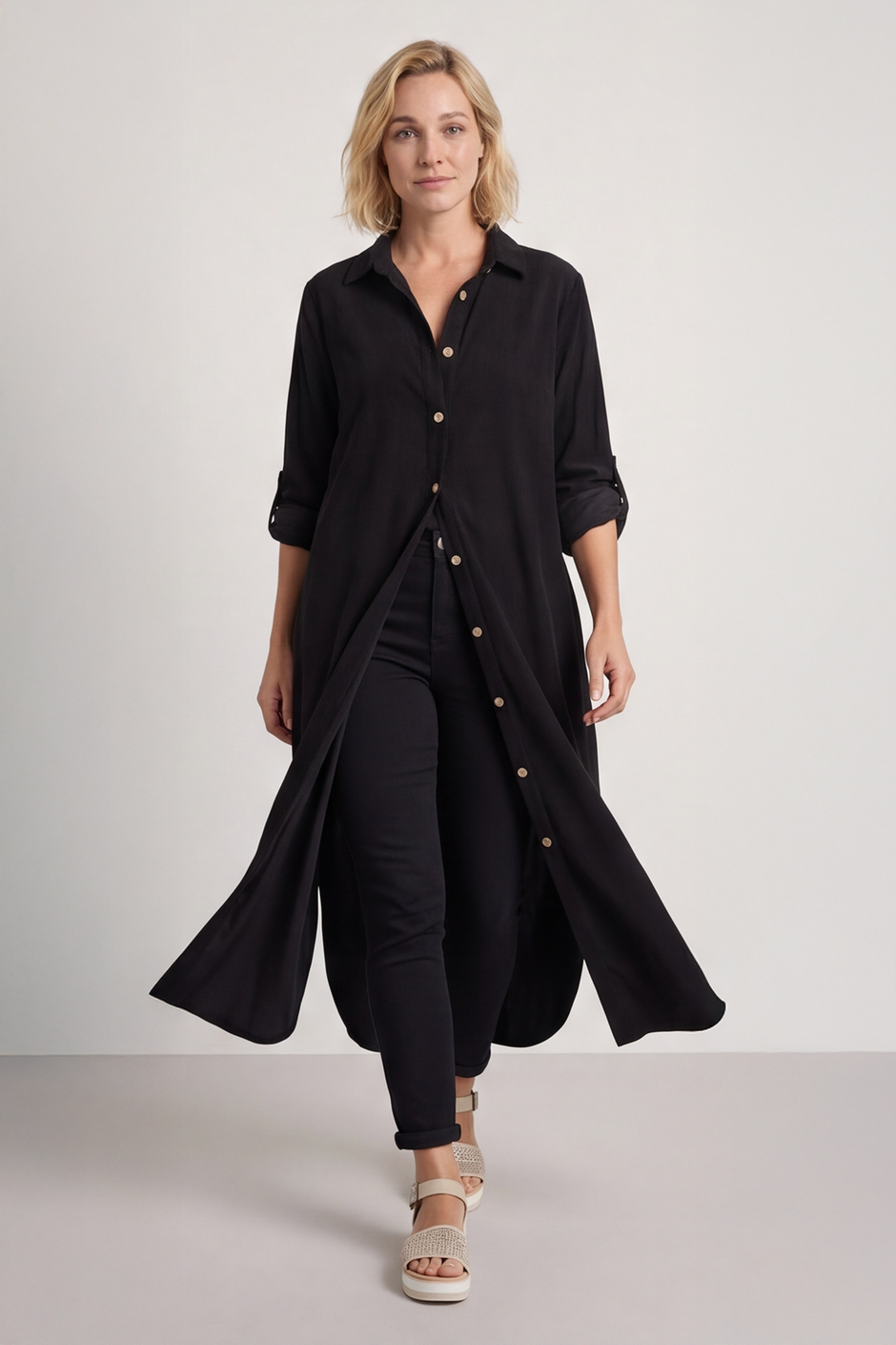 Tisha Needlecord Shirt Dress Black