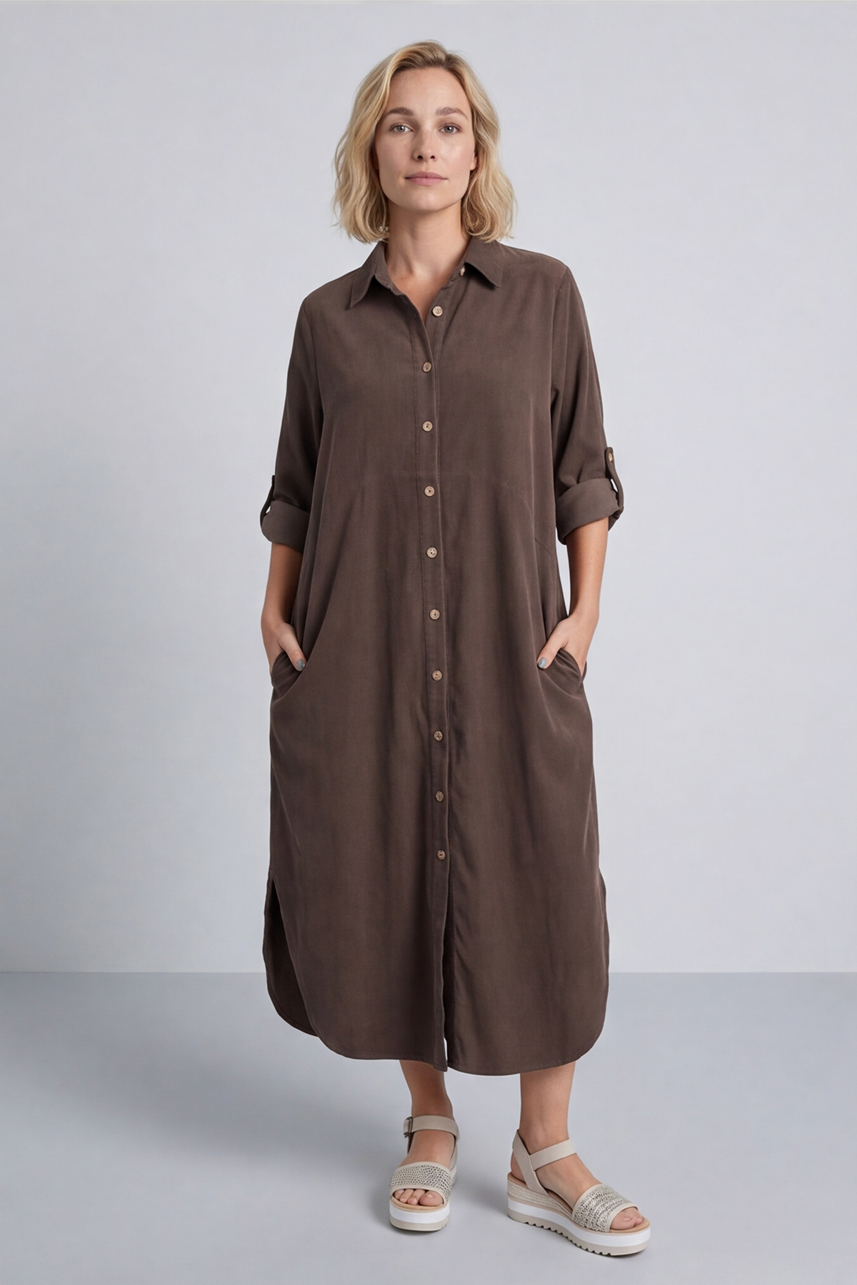Tisha Needlecord Shirt Dress Cocoa