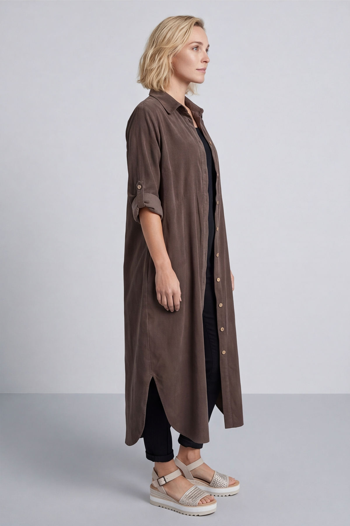 Tisha Needlecord Shirt Dress Cocoa