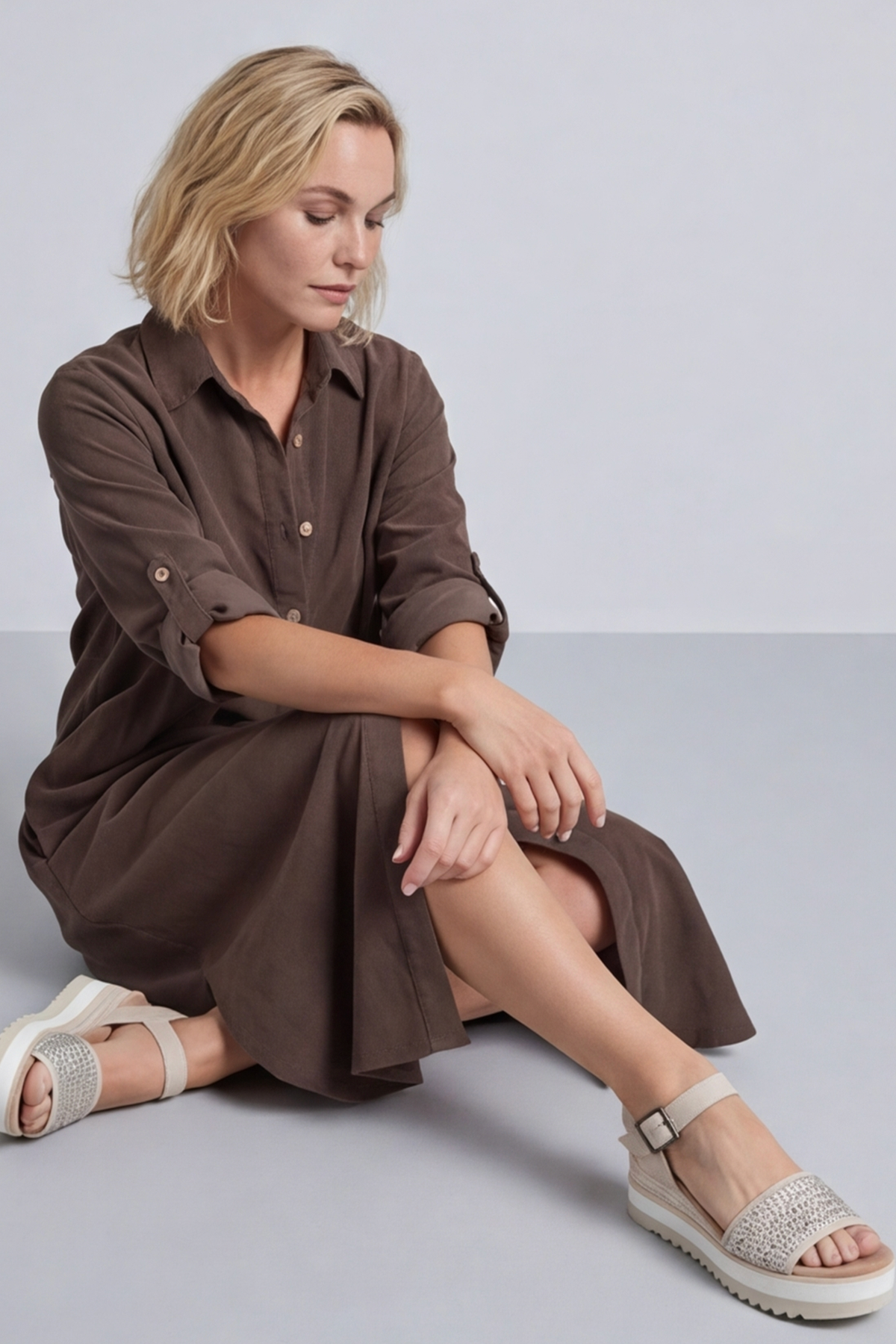Tisha Needlecord Shirt Dress Cocoa