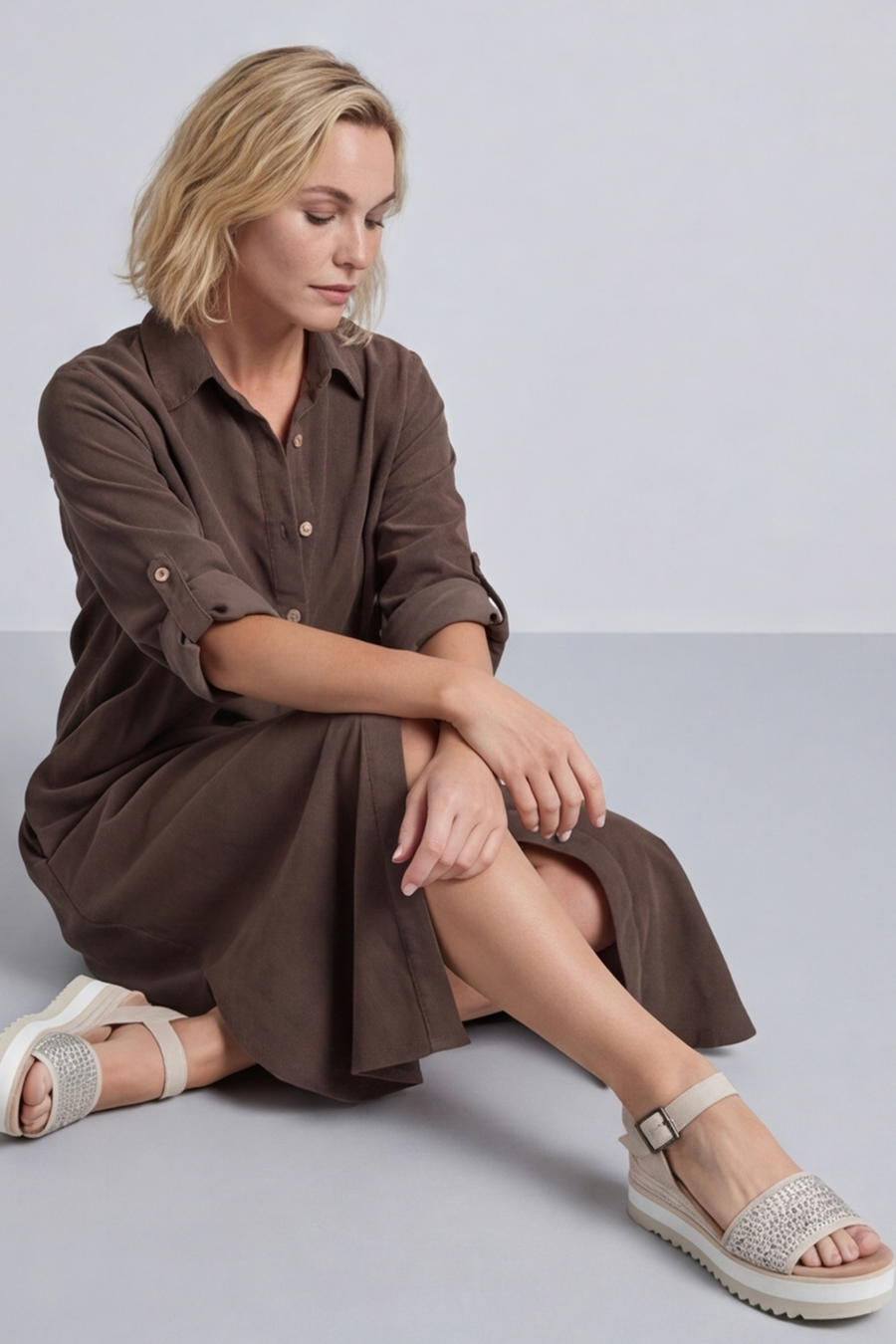 Tisha Needlecord Shirt Dress Cocoa