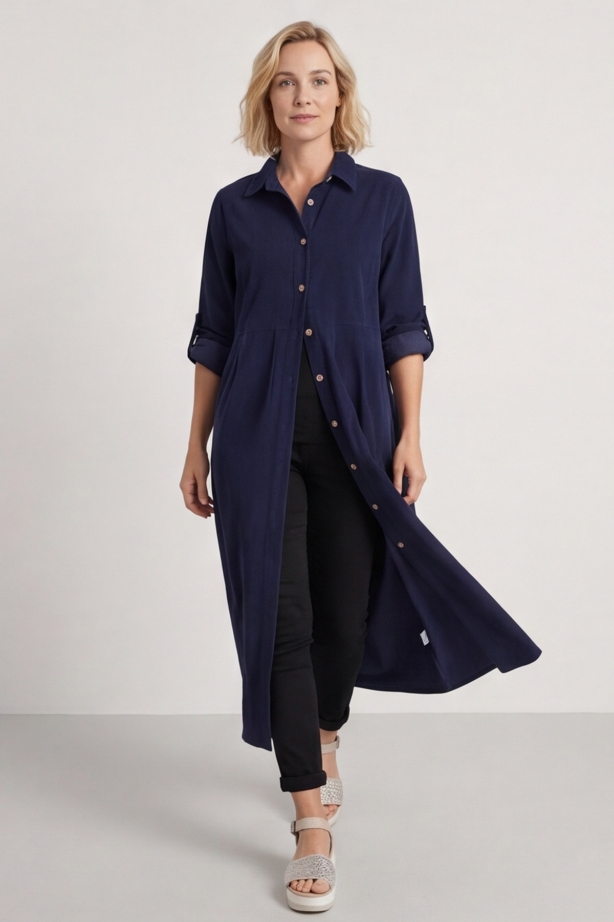 Tisha Needlecord Shirt Dress Navy