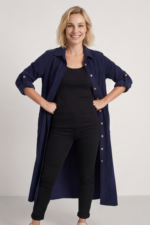 Tisha Needlecord Shirt Dress Navy - Image 5