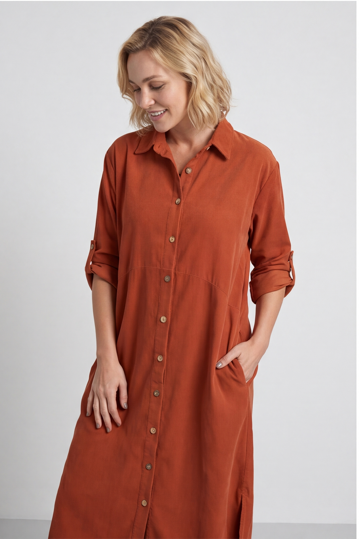Tisha Needlecord Shirt Dress Burnt