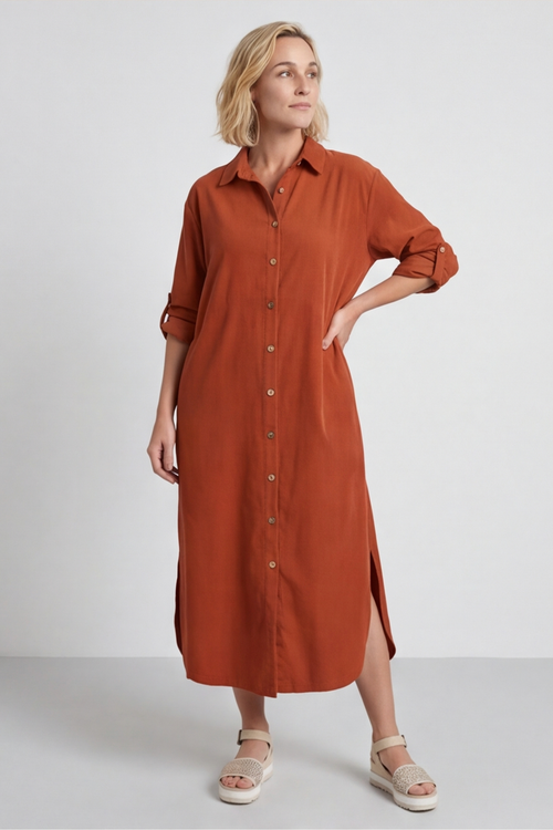 Tisha Needlecord Shirt Dress Burnt Orange - Image 5