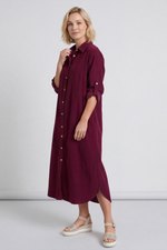 Tisha Needlecord Shirt Dress Wine Wine - Tisha Needlecord Shirt Dress Wine