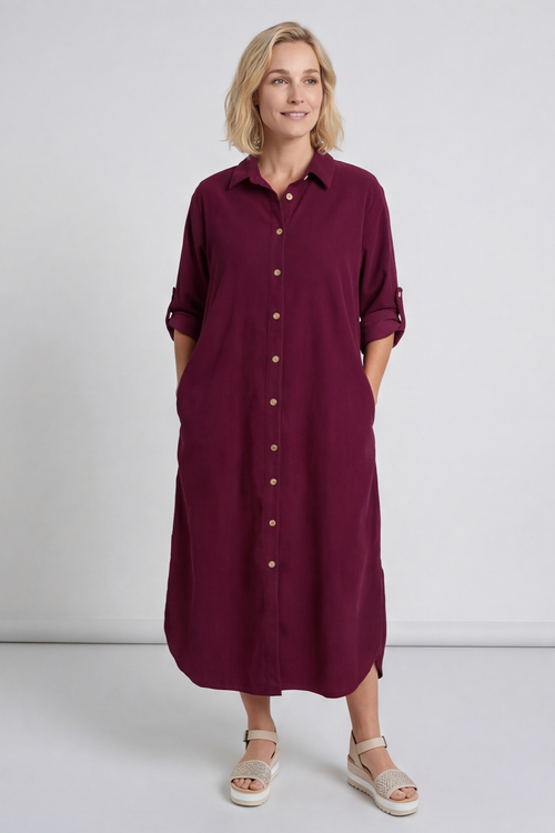 Tisha Needlecord Shirt Dress Wine - Image 5