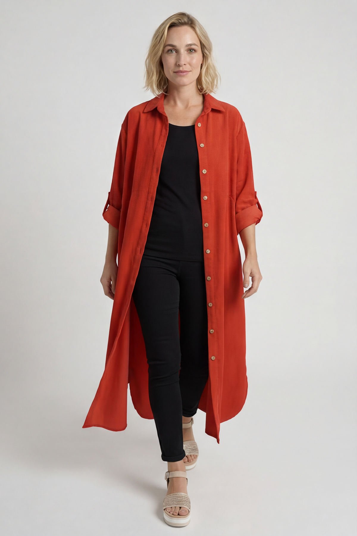 Tisha Needlecord Shirt Dress Red