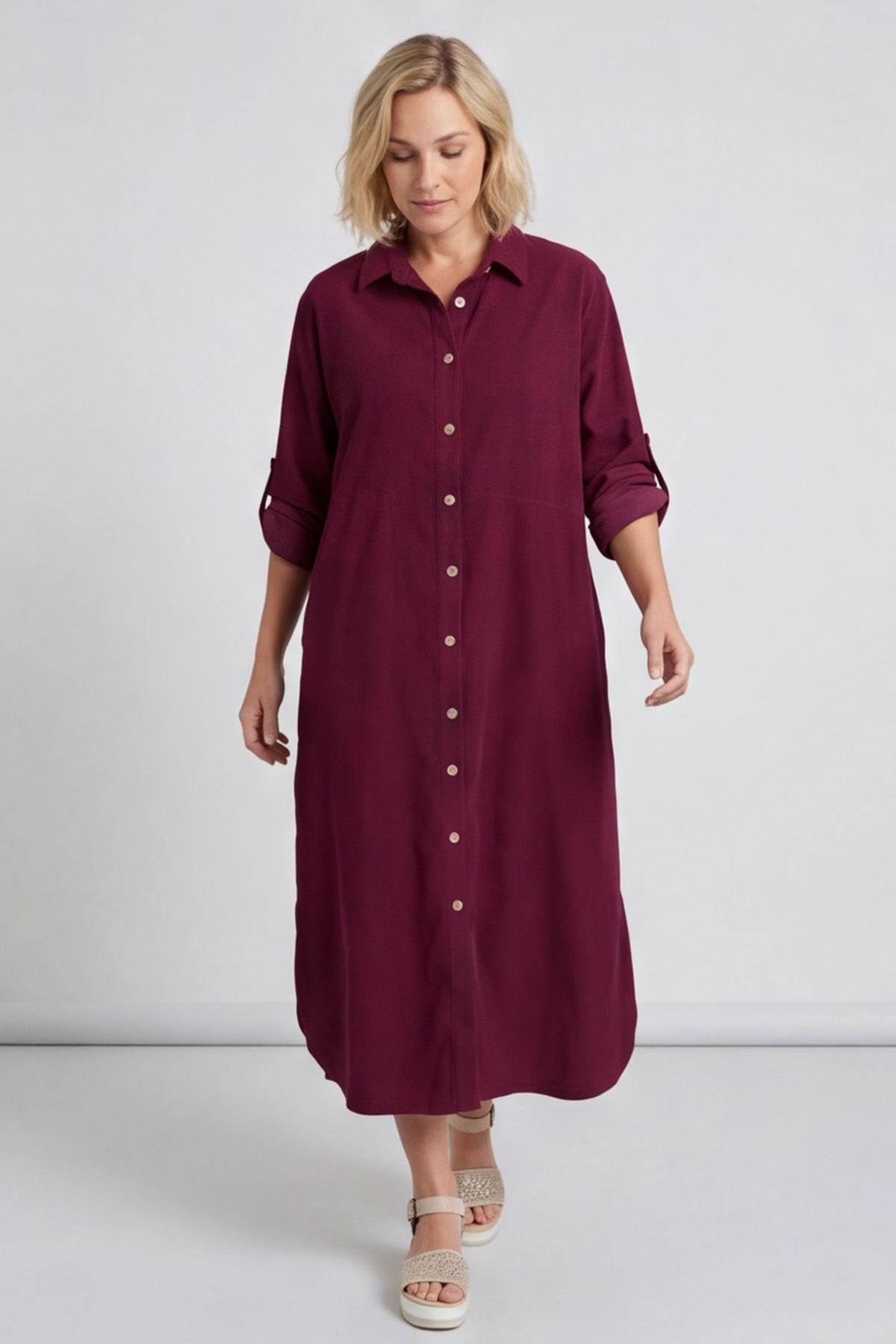 Tisha Needlecord Shirt Dress Wine