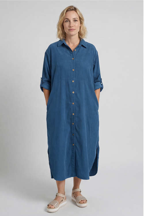 Tisha Needlecord Shirt Dress Teal - Image 2