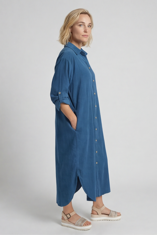 Tisha Needlecord Shirt Dress Teal - Image 3