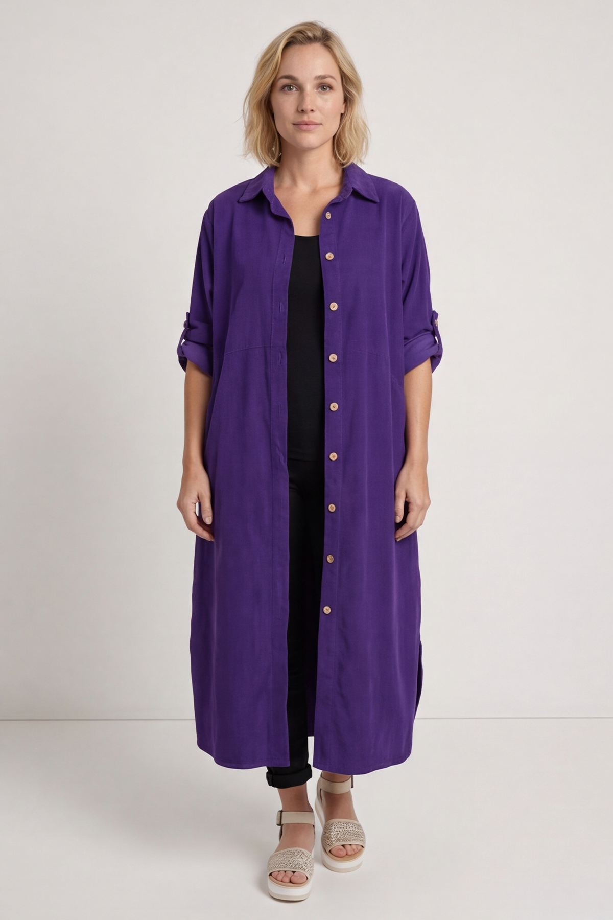 Tisha Needlecord Shirt Dress Purple