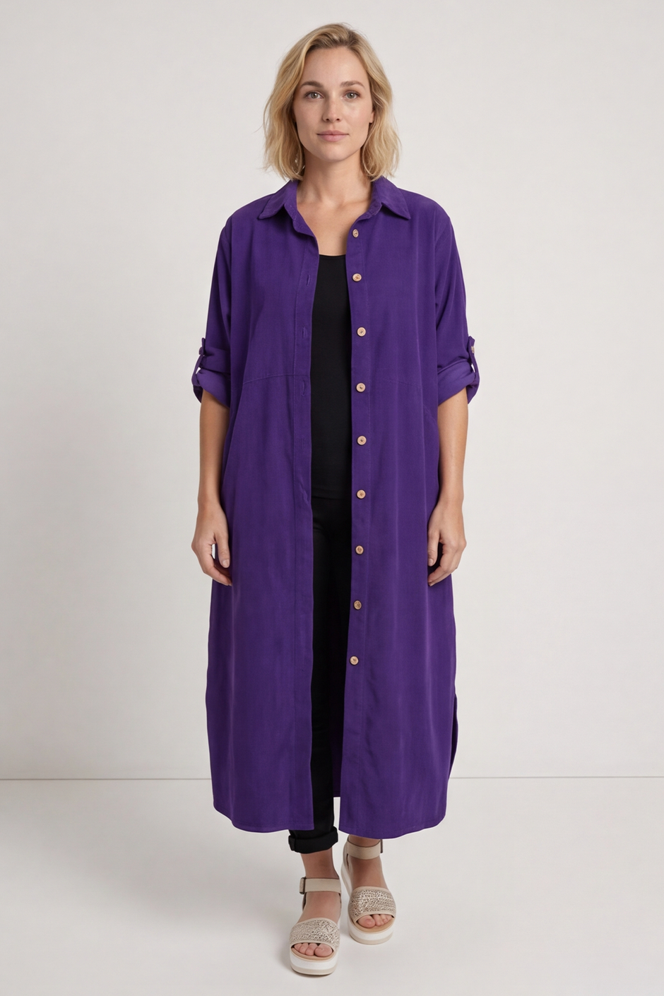Tisha Needlecord Shirt Dress Purple