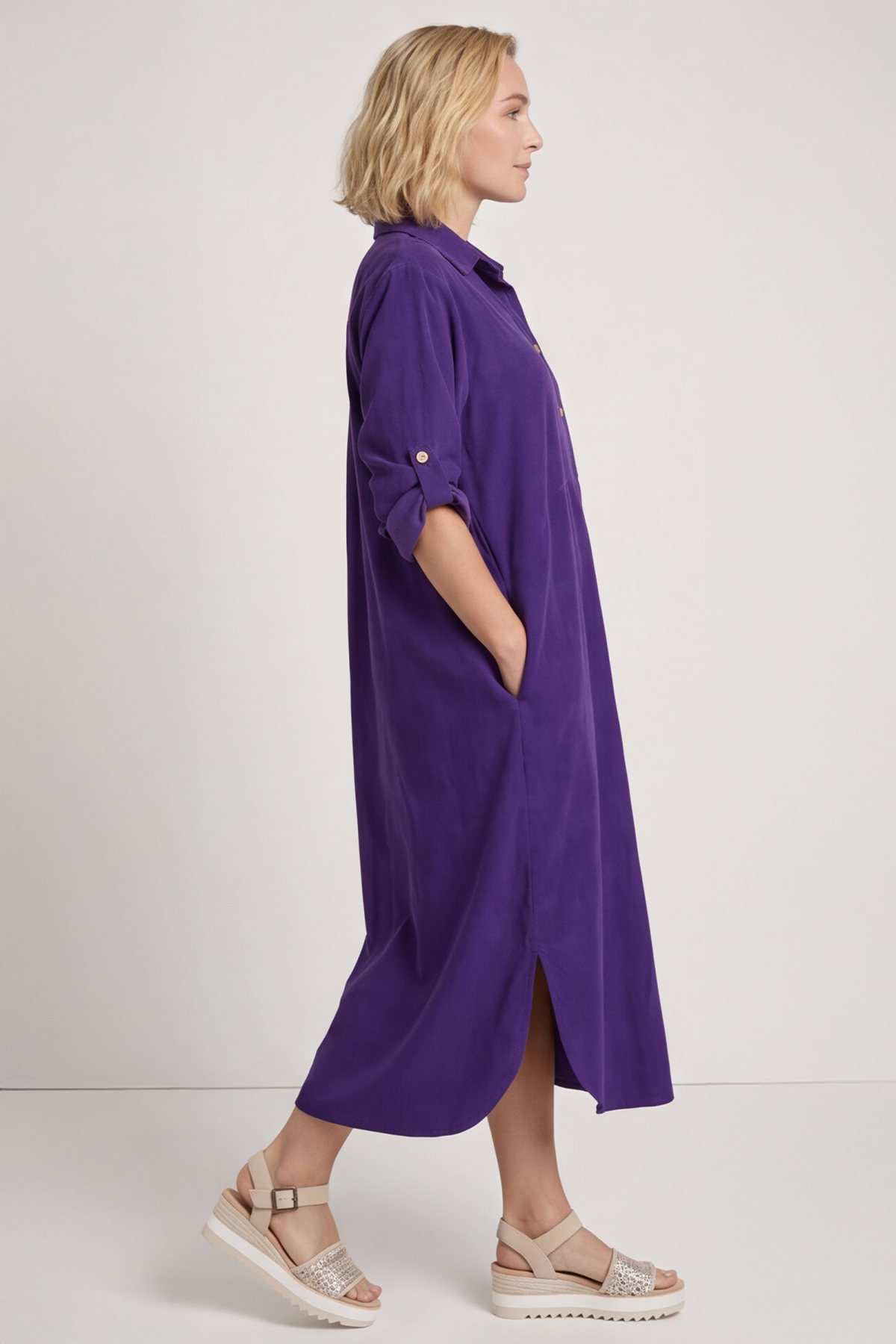 Tisha Needlecord Shirt Dress Purple