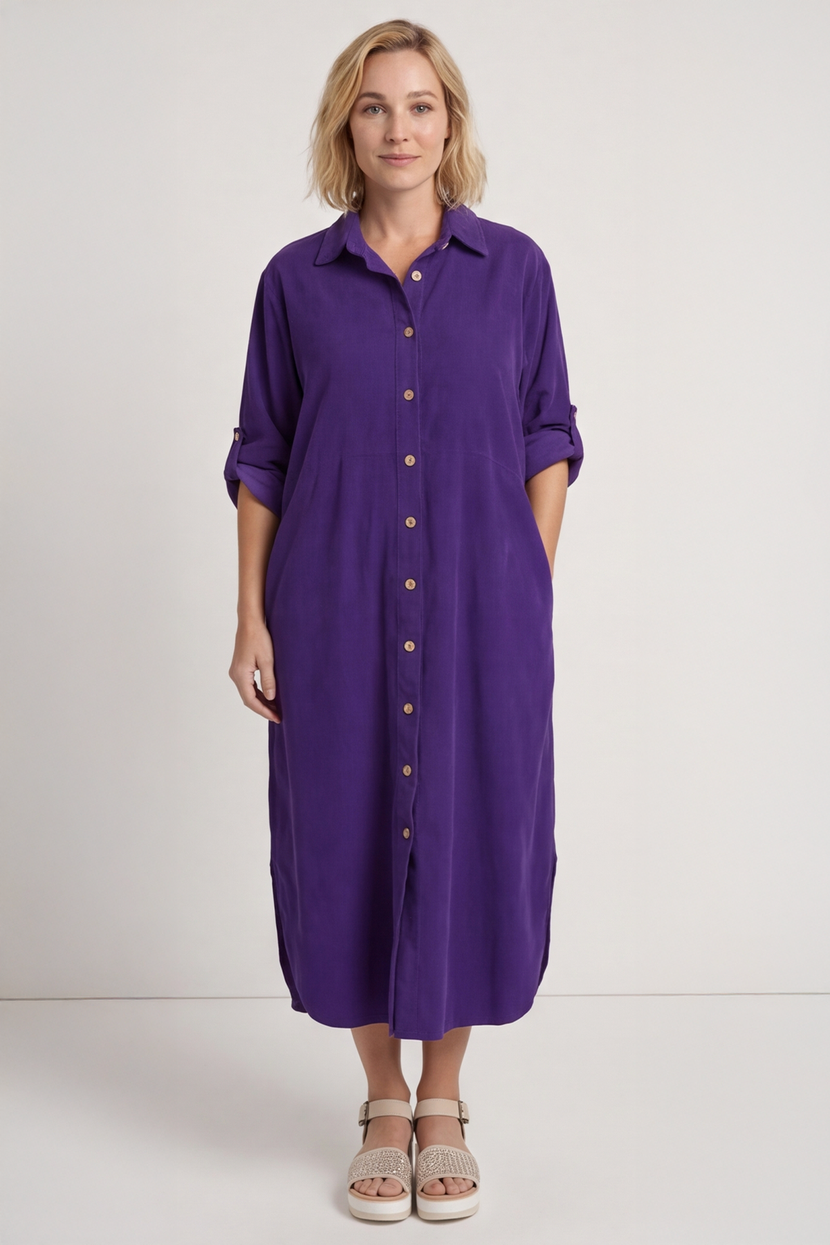 Tisha Needlecord Shirt Dress Purple