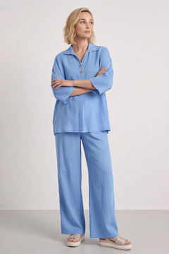 Aura Button Powder Blue Linen Top