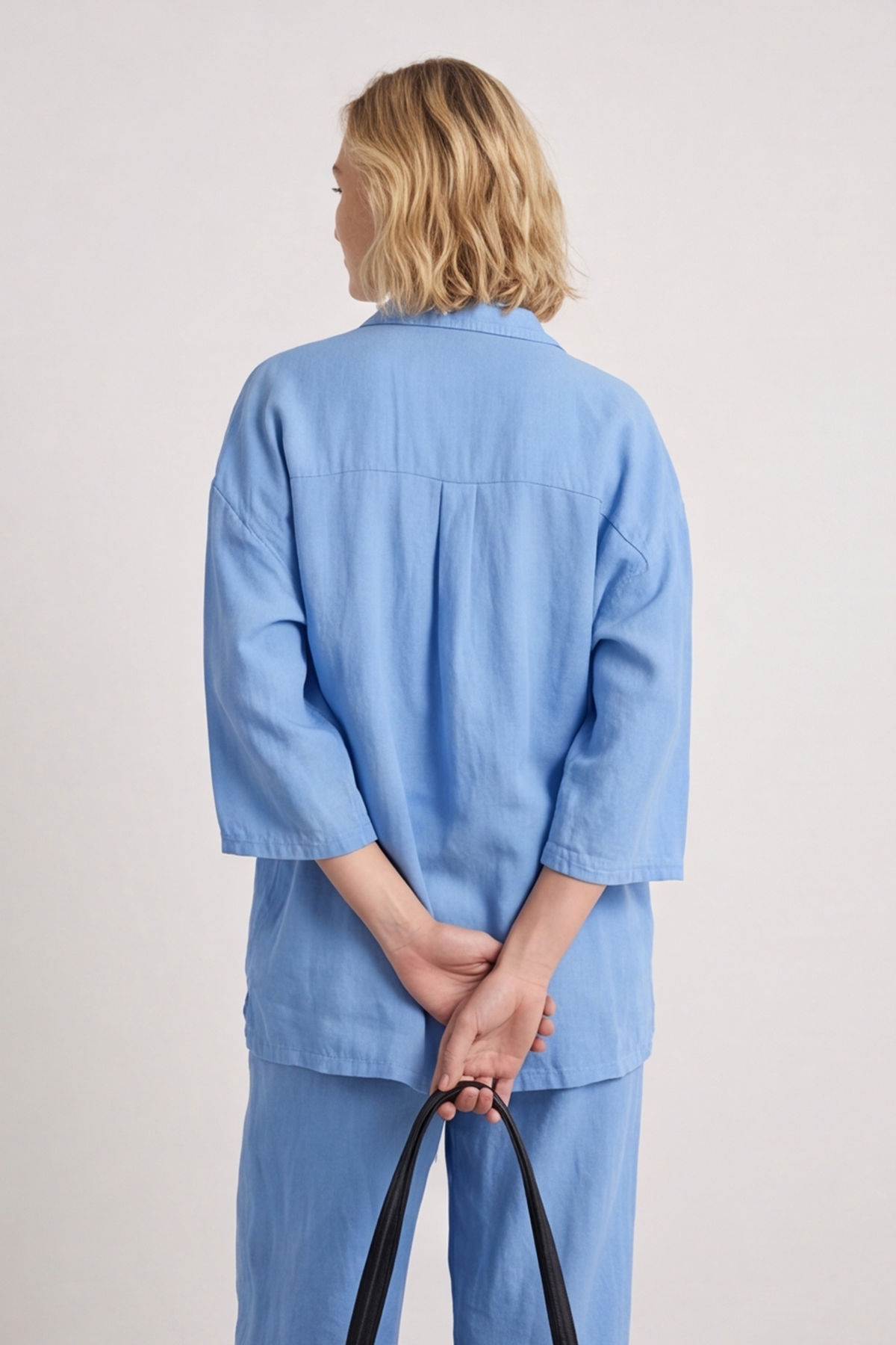 Aura Button Powder Blue Linen Top